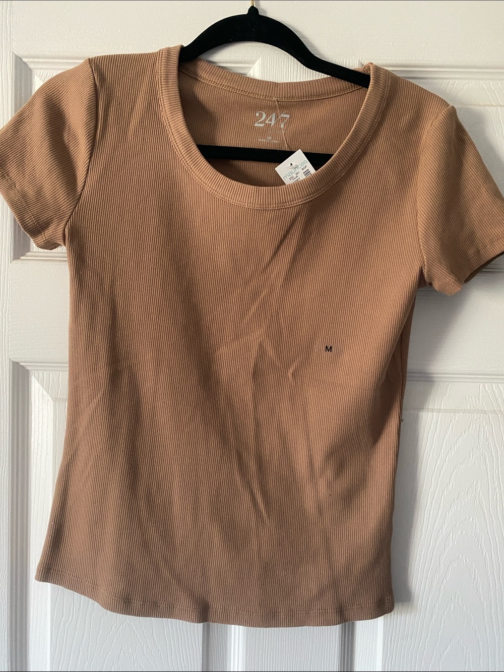 Ribbed Short Sleeve Tee in Camel by 24/7